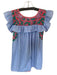Mi Golondrina Size S Blue & Pink Cotton Short Sleeve Embroidered Flowers Dress Blue & Pink / S
