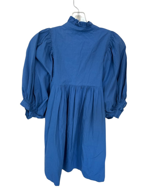 Never a Wallflower Size M Blue Cotton Long Balloon Sleeve Ruffle Collar Dress Blue / M