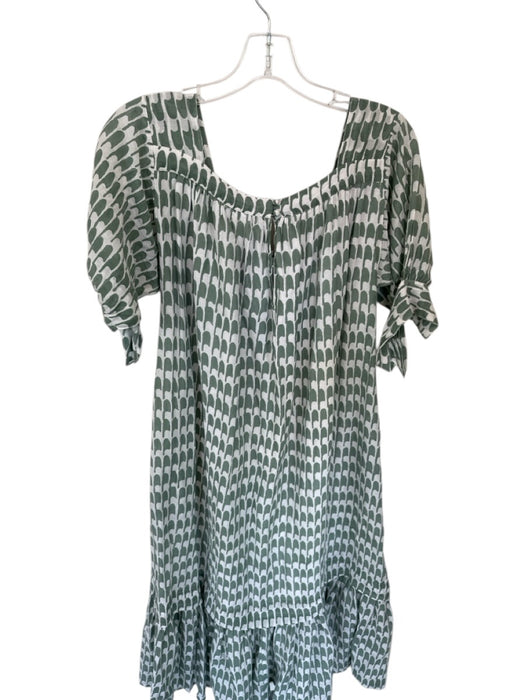 Mirth Size M Sage Green & White Cotton Long Sleeve Abstract Lined Maxi Dress Sage Green & White / M