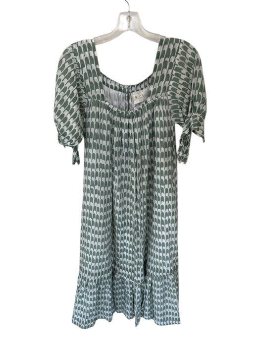Mirth Size M Sage Green & White Cotton Long Sleeve Abstract Lined Maxi Dress Sage Green & White / M