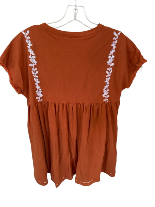 J. Marie Size S Rust & White Rayon Blend Short Sleeve Embroidered Fringe Dress Rust & White / S