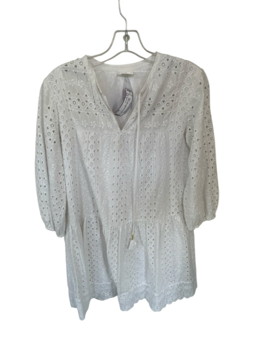 Shoshanna Size 4 White Cotton Long Balloon Sleeve Eyelet Lined Dress White / 4