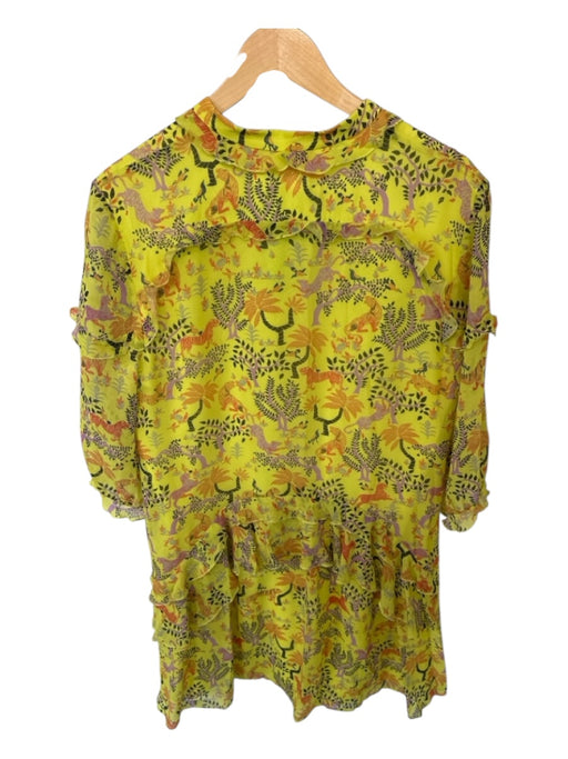 Saloni Size 6 Yellow & Orange Silk Long Sleeve Tigers Trees Button Down Dress Yellow & Orange / 6