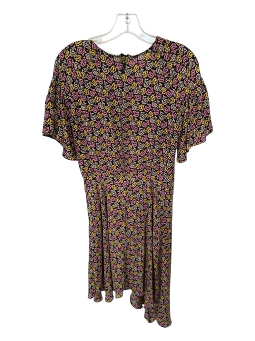 alc Size 8 Black & Pink Silk Floral Asymetrical short sleeve Dress Black & Pink / 8