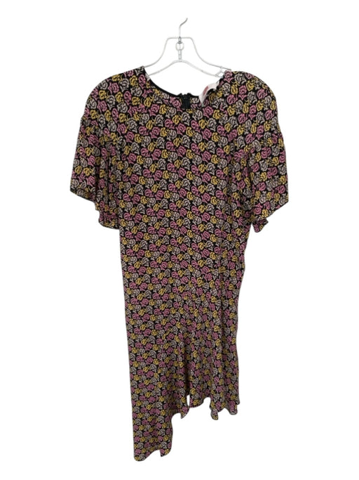 alc Size 8 Black & Pink Silk Floral Asymetrical short sleeve Dress Black & Pink / 8