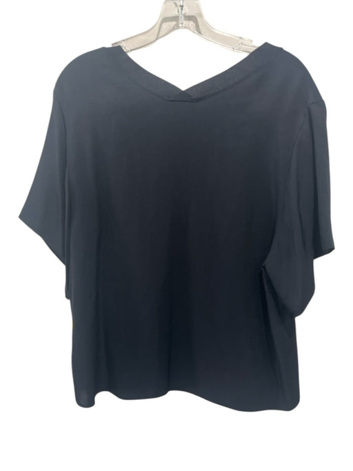 Vince Size M Black Triacetate Short Sleeve V Neck Boxy Ribbed Trim Top Black / M