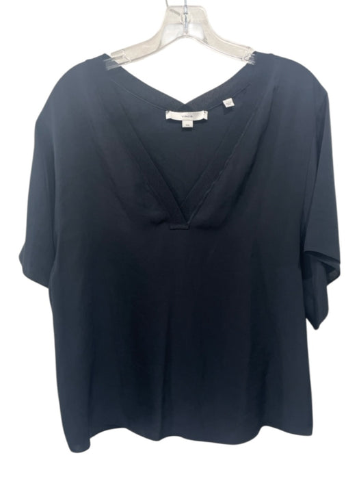 Vince Size M Black Triacetate Short Sleeve V Neck Boxy Ribbed Trim Top Black / M
