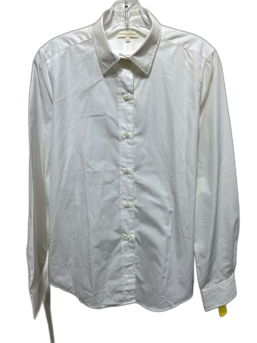 Ann Mashburn Size L White Cotton Long Sleeve Collar Button Down Top White / L