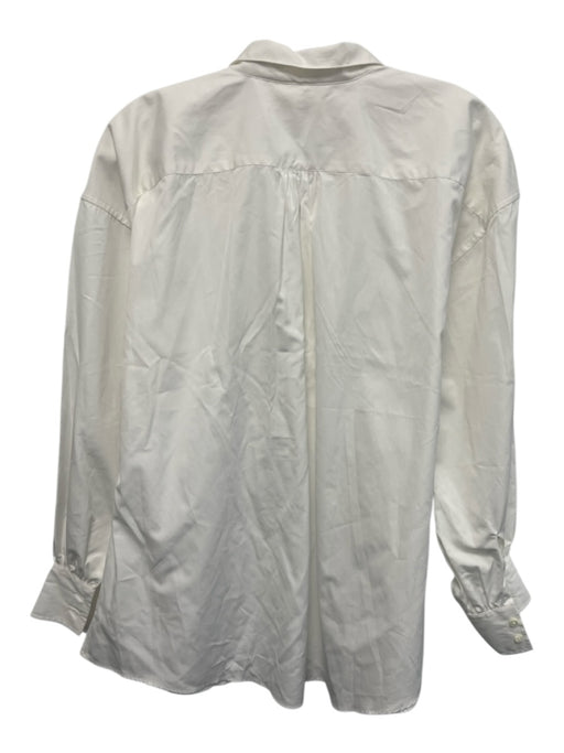 Ann Mashburn Size M White Cotton Long Sleeve Half Button Collar Top White / M