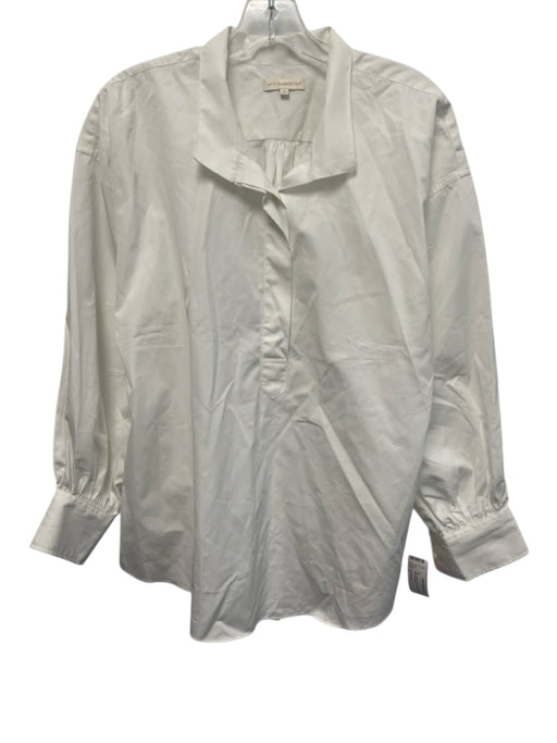 Ann Mashburn Size M White Cotton Long Sleeve Half Button Collar Top White / M