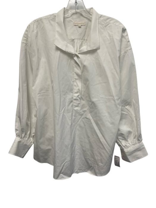 Ann Mashburn Size M White Cotton Long Sleeve Half Button Collar Top White / M