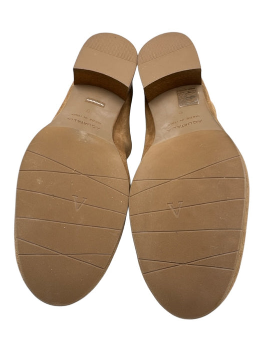 Aquatalia Shoe Size 9 Light Brown Suede Round Toe Strap Wood Block Heel Loafers Light Brown / 9