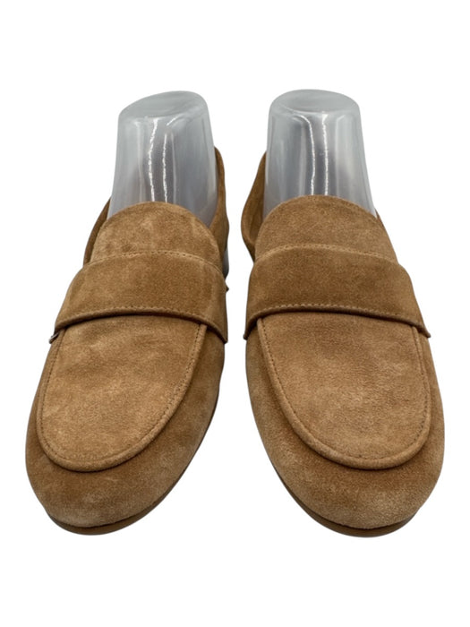 Aquatalia Shoe Size 9 Light Brown Suede Round Toe Strap Wood Block Heel Loafers Light Brown / 9