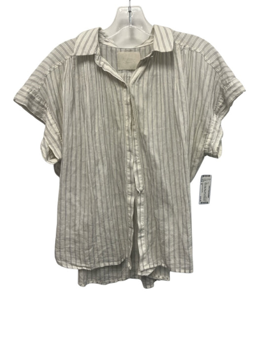 Citizens of Humanity Size M White, Beige, Blue Cotton & Ramie Short Sleeve Top White, Beige, Blue / M
