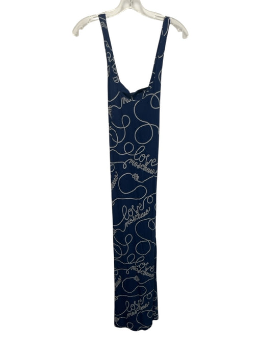 Love Moschino Size 10 Dark Blue & White Viscose Sleeveless Rope print Midi Dress Dark Blue & White / 10