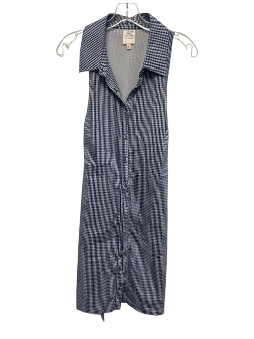Cinq a Sept Size 10 Navy Blue & White Cotton Blend Sleeveless Plaid Dress Navy Blue & White / 10