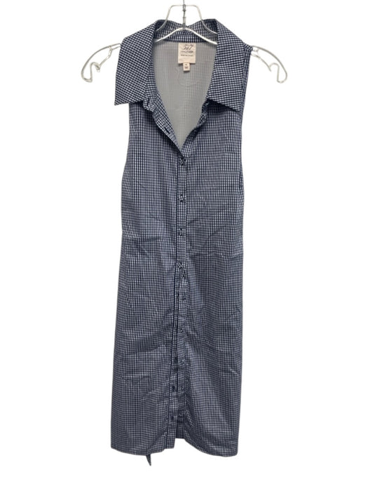 Cinq a Sept Size 10 Navy Blue & White Cotton Blend Sleeveless Plaid Dress Navy Blue & White / 10