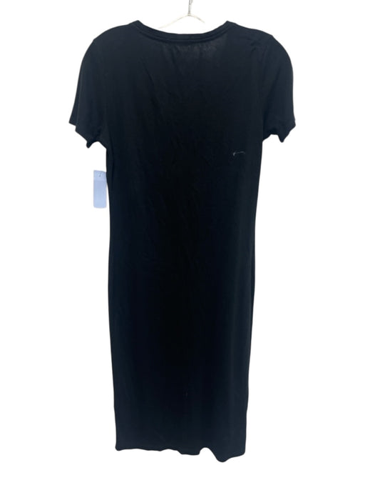 Rag & Bone Size Medium Black Cotton Short Sleeve Ribbed Quarter Button Dress Black / Medium