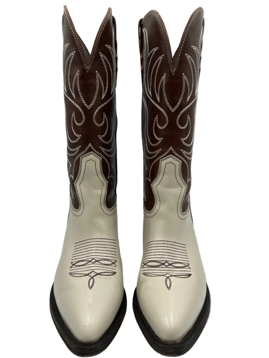 Partow Shoe Size 39.5 Brown & White Leather Pointed Toe Western Knee High Boots