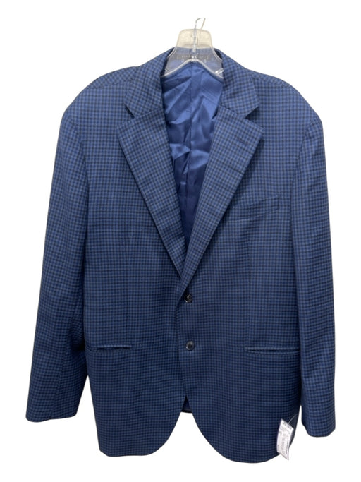Lubiam Blue & Black Wool Blend Plaid Notch Lapel 2 Button Men's Blazer Blue & Black / 44