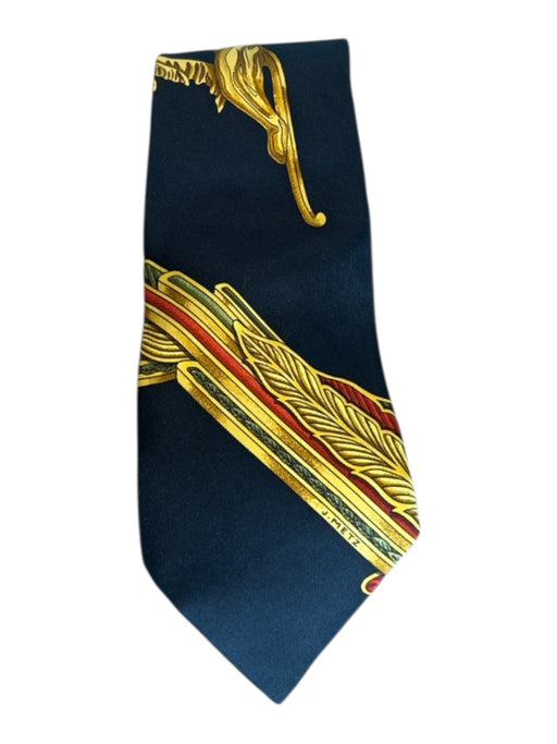 Hermes Navy & Gold Silk Abstract Men's Ties Navy & Gold