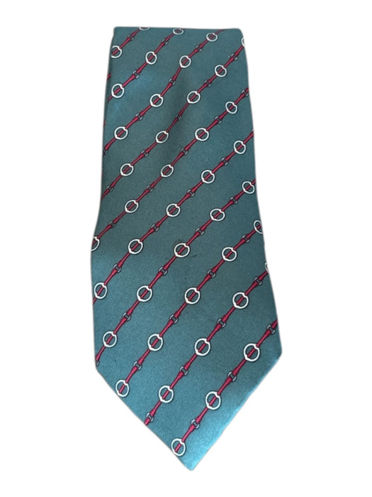 Hermes Green & White Silk Striped Men's Ties Green & White