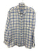 Peter Millar Size L White & Blue Linen Grid Button Up Men's Long Sleeve Shirt White & Blue / L
