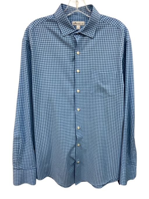Peter Millar Size M Blue Synthetic Plaid Button Up Athleisure Long Sleeve Shirt Blue / M