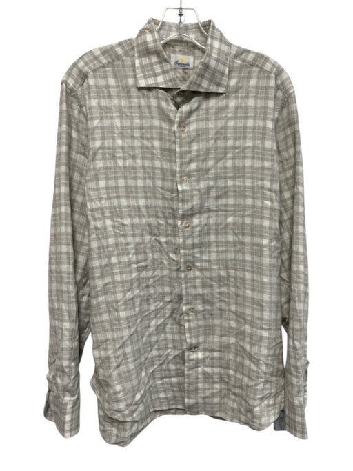 Giannetto Size L Beige & Gray Cotton Plaid Flannel Button up Long Sleeve Shirt Beige & Gray / L