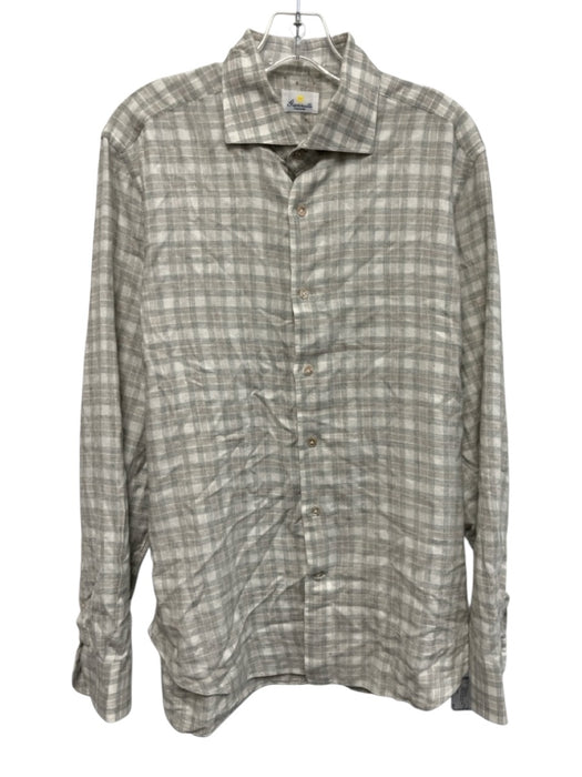 Giannetto Size L Beige & Gray Cotton Plaid Flannel Button up Long Sleeve Shirt Beige & Gray / L