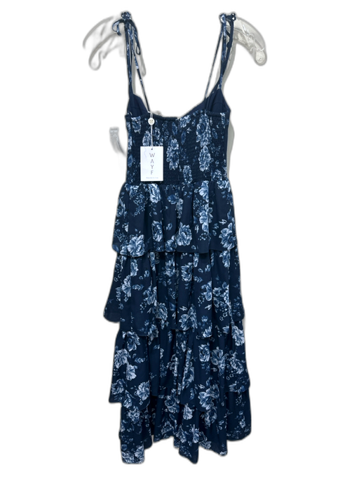 Wayf Size S Blue Multi Polyester Sleeveless Floral Print Tiered Midi Dress Blue Multi / S