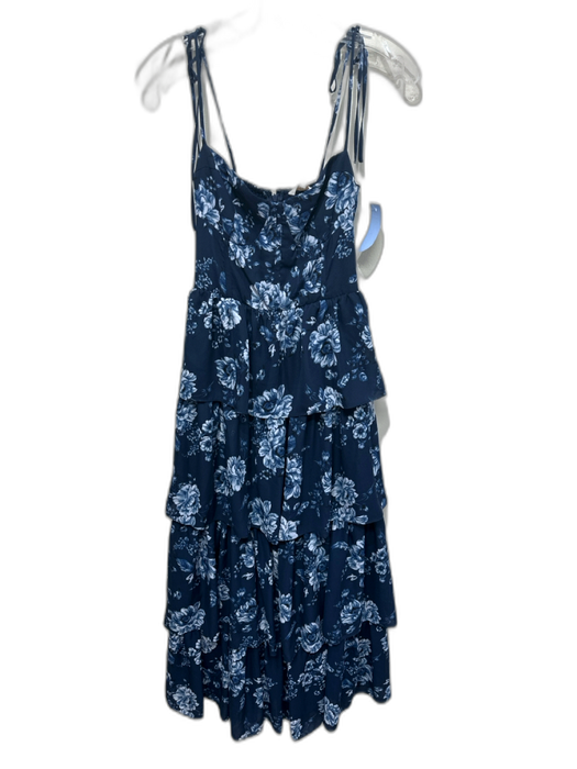 Wayf Size S Blue Multi Polyester Sleeveless Floral Print Tiered Midi Dress Blue Multi / S