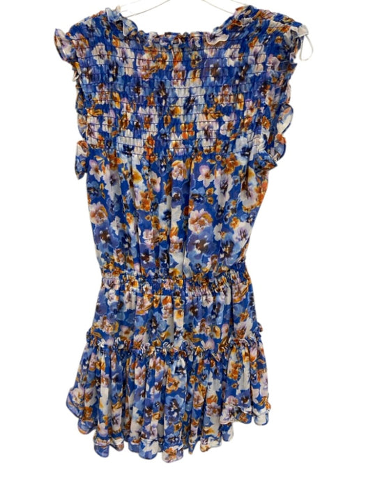 Misa Size S blue floral Polyester Front Tie Rouched Sleeveless Mini Dress blue floral / S