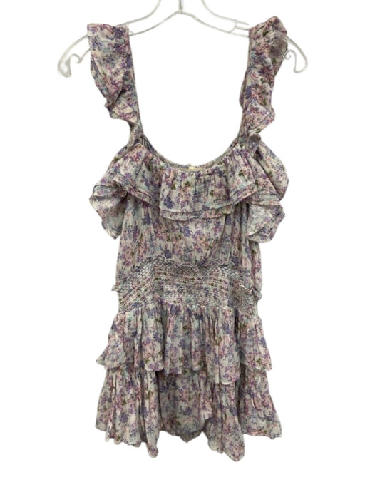 Love Shack Fancy Size XS purple floral Cotton Front Button Closure Tiered Dress purple floral / XS