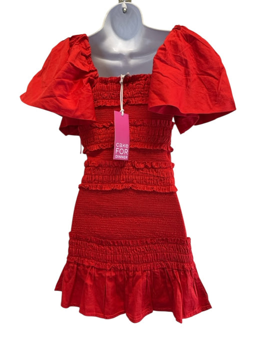 Cake for Dinner Size XS Red Fabric Elastic Rouched Puff Short Sleeve Dress Red / XS