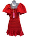 Cake for Dinner Size XS Red Fabric Elastic Rouched Puff Short Sleeve Dress Red / XS