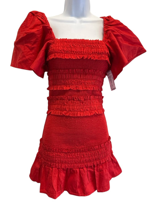 Cake for Dinner Size XS Red Fabric Elastic Rouched Puff Short Sleeve Dress Red / XS