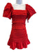 Cake for Dinner Size XS Red Fabric Elastic Rouched Puff Short Sleeve Dress Red / XS