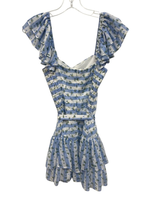 Amanda Uprichard Size Small blue floral Polyester Tiered Striped Mini Dress blue floral / Small