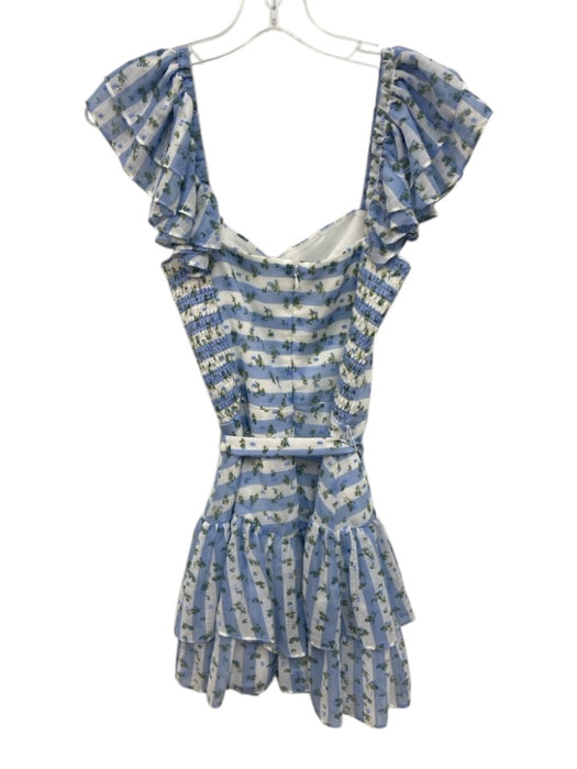 Amanda Uprichard Size Small blue floral Polyester Tiered Striped Mini Dress blue floral / Small