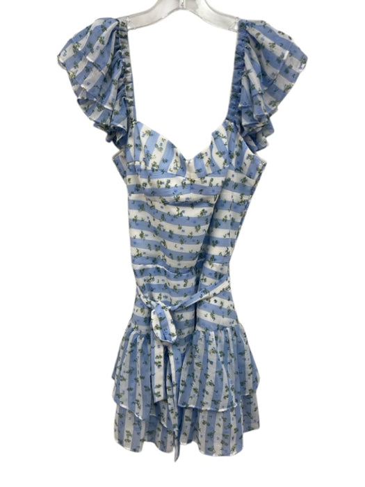 Amanda Uprichard Size Small blue floral Polyester Tiered Striped Mini Dress blue floral / Small