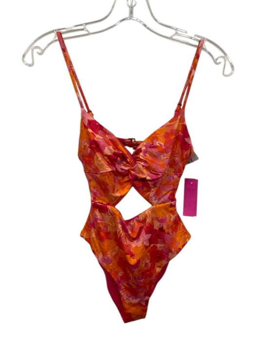 L Space Size 6 Pink & Orange Nylon clasp closure Floral One piece Swimsuit Pink & Orange / 6