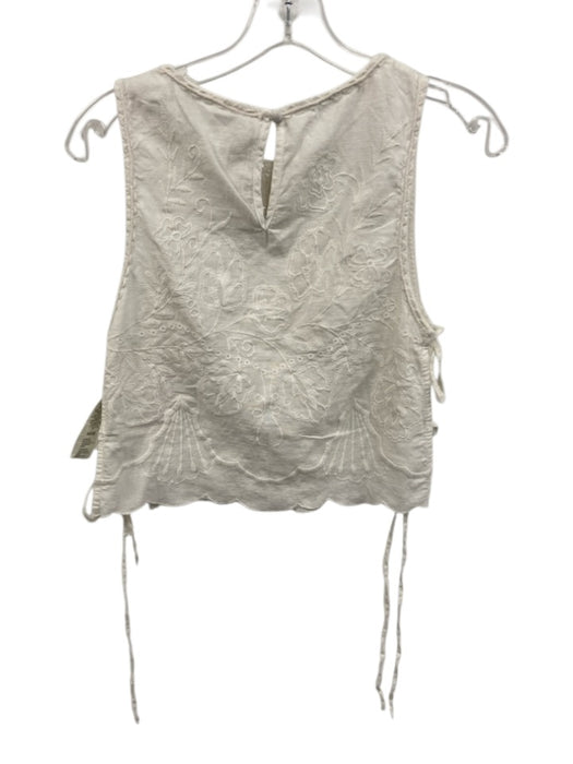 Free People Size XS White Polyester Embroidered Floral Tie Sides Sleeveless Top White / XS