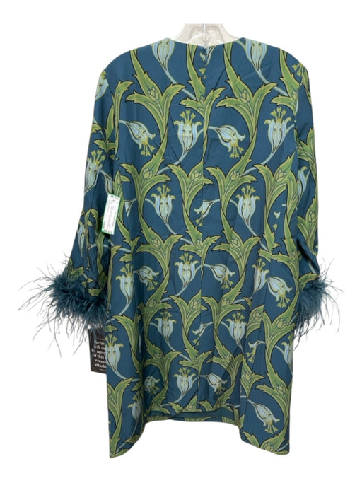 Tuckernuck Size L Green & Blue Polyester Blend Feather Trim Long Sleeve Dress Green & Blue / L