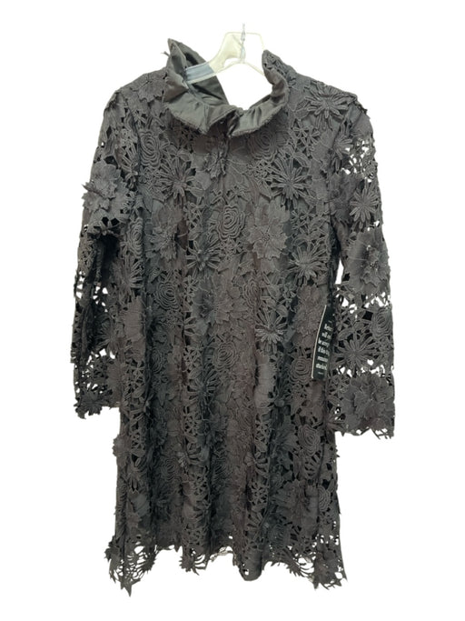 Tuckernuck Size M Black Polyester Blend Long Sleeve Floral Overlay Mod Dress Black / M