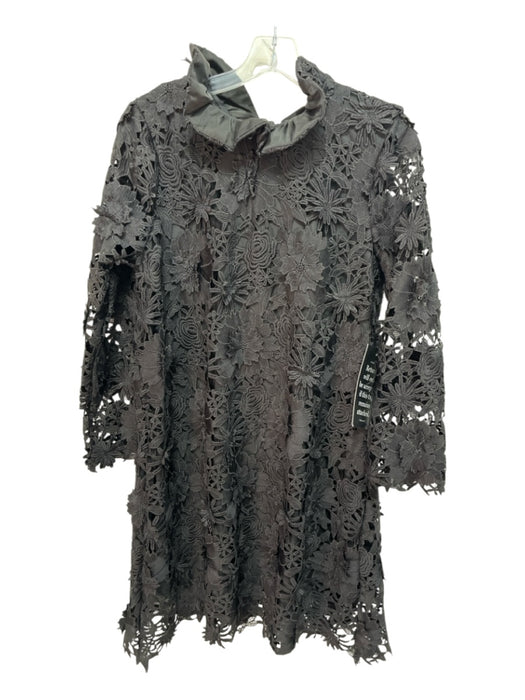 Tuckernuck Size M Black Polyester Blend Long Sleeve Floral Overlay Mod Dress Black / M