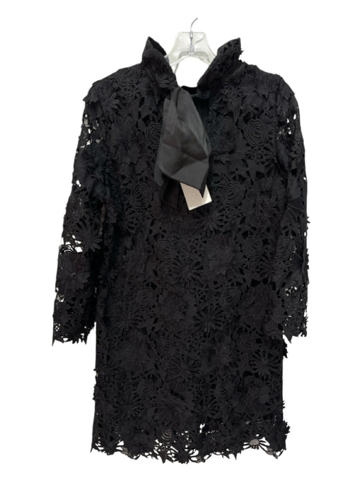 Tuckernuck Size M Black Polyester Blend Long Sleeve Floral Overlay Mod Dress Black / M