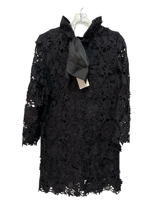Tuckernuck Size M Black Polyester Blend Long Sleeve Floral Overlay Mod Dress Black / M