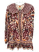 Farm Rio Size M Cream, Red, Orange, Brown Cotton Long Sleeve 1/2 Button Dress Cream, Red, Orange, Brown / M