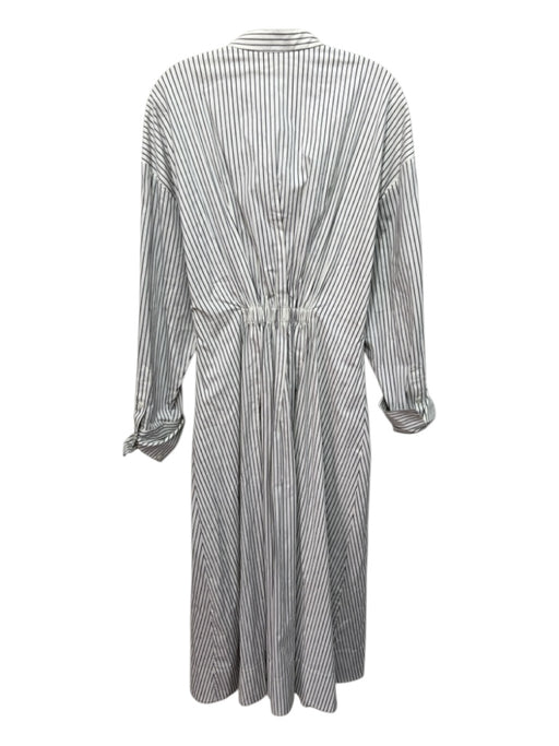 Staud Size L White & Black Cotton Long Sleeve Vertical Stripes Button Down Dress White & Black / L